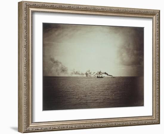 The Tugboat, Black and White Image Showing a Small Boat with Three Masts on the Water-Gustave Le Gray-Framed Giclee Print