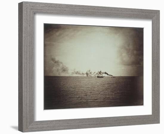 The Tugboat, Black and White Image Showing a Small Boat with Three Masts on the Water-Gustave Le Gray-Framed Giclee Print