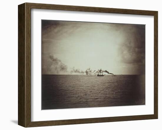 The Tugboat, Black and White Image Showing a Small Boat with Three Masts on the Water-Gustave Le Gray-Framed Giclee Print