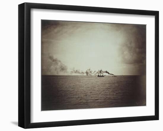 The Tugboat, Black and White Image Showing a Small Boat with Three Masts on the Water-Gustave Le Gray-Framed Giclee Print