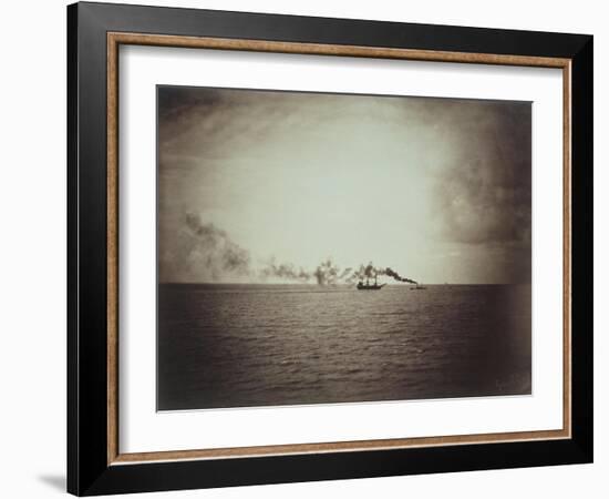 The Tugboat, Black and White Image Showing a Small Boat with Three Masts on the Water-Gustave Le Gray-Framed Giclee Print