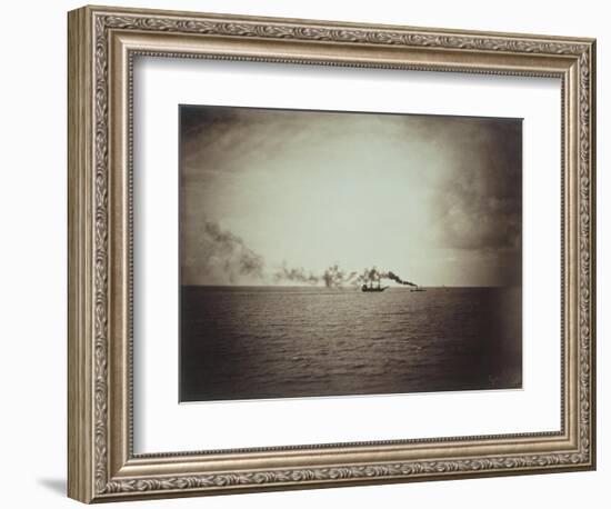 The Tugboat, Black and White Image Showing a Small Boat with Three Masts on the Water-Gustave Le Gray-Framed Giclee Print
