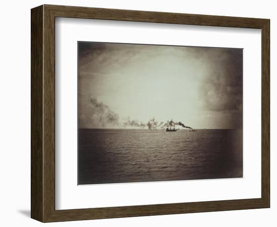 The Tugboat, Black and White Image Showing a Small Boat with Three Masts on the Water-Gustave Le Gray-Framed Giclee Print