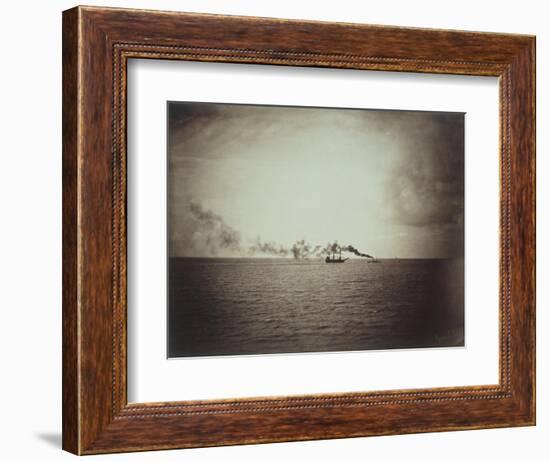 The Tugboat, Black and White Image Showing a Small Boat with Three Masts on the Water-Gustave Le Gray-Framed Giclee Print