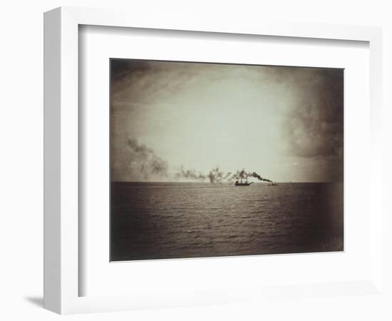The Tugboat, Black and White Image Showing a Small Boat with Three Masts on the Water-Gustave Le Gray-Framed Giclee Print