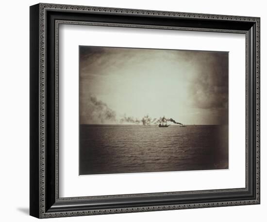 The Tugboat, Black and White Image Showing a Small Boat with Three Masts on the Water-Gustave Le Gray-Framed Giclee Print