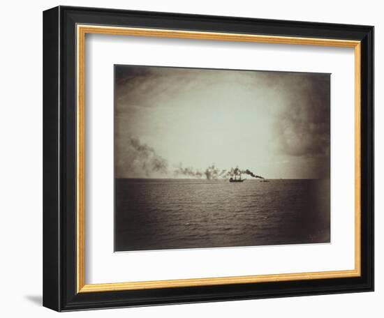 The Tugboat, Black and White Image Showing a Small Boat with Three Masts on the Water-Gustave Le Gray-Framed Giclee Print