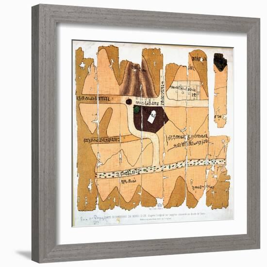 The Turin Papyrus, Reproduction of Ancient Egyptian Map of Gold Mines, c.1300 BC-null-Framed Giclee Print