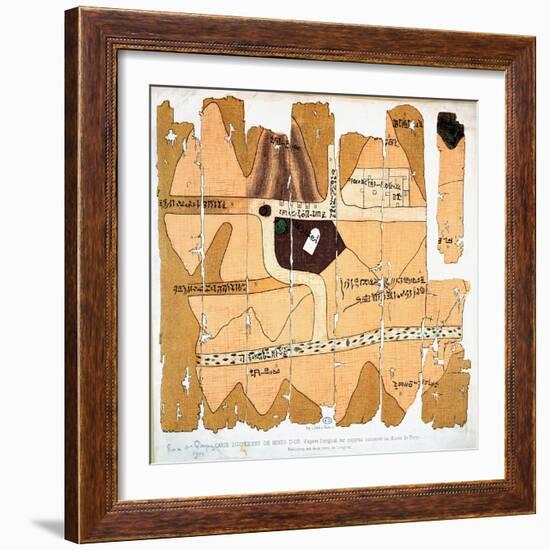 The Turin Papyrus, Reproduction of Ancient Egyptian Map of Gold Mines, c.1300 BC-null-Framed Giclee Print