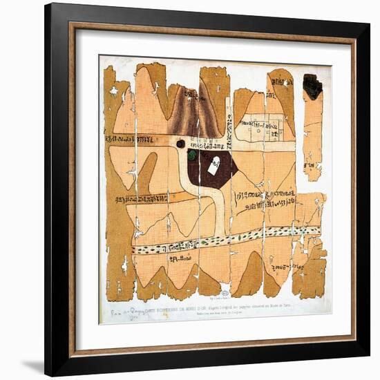 The Turin Papyrus, Reproduction of Ancient Egyptian Map of Gold Mines, c.1300 BC-null-Framed Giclee Print