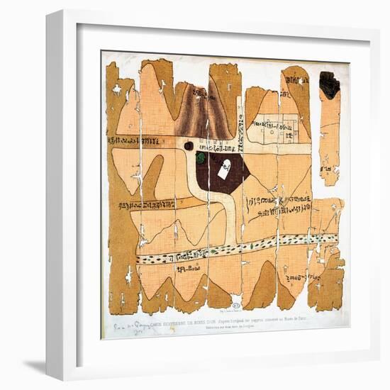 The Turin Papyrus, Reproduction of Ancient Egyptian Map of Gold Mines, c.1300 BC-null-Framed Giclee Print