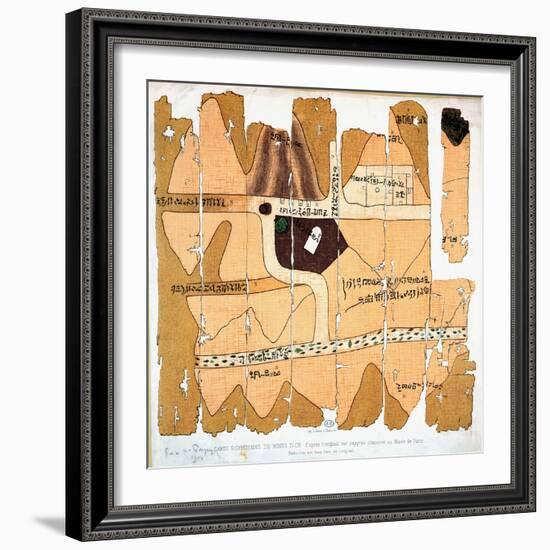 The Turin Papyrus, Reproduction of Ancient Egyptian Map of Gold Mines, c.1300 BC-null-Framed Giclee Print