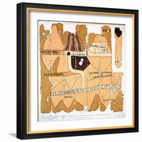 The Turin Papyrus, Reproduction of Ancient Egyptian Map of Gold Mines, c.1300 BC-null-Framed Giclee Print