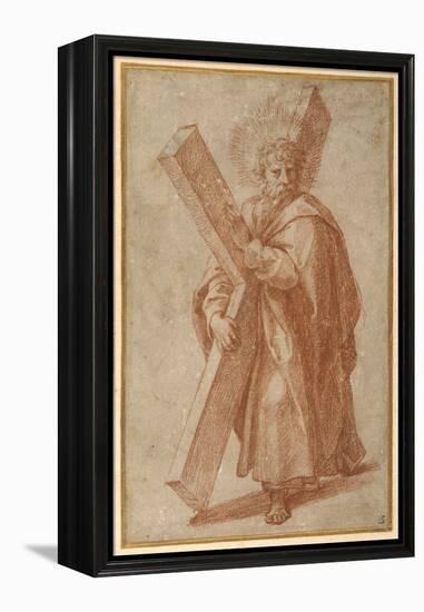 The Twelve Apostles: St. Andrew, 1518-20 (Chalk on Paper)-Giulio Romano-Framed Premier Image Canvas
