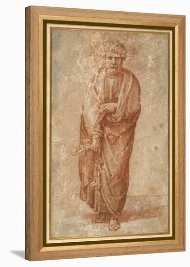 The Twelve Apostles: St. Peter, 1518-20 (Chalk on Paper)-Giulio Romano-Framed Premier Image Canvas