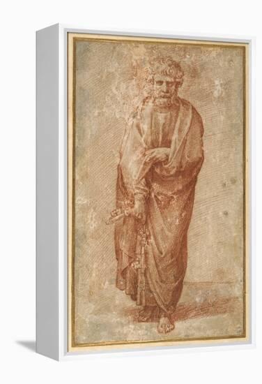 The Twelve Apostles: St. Peter, 1518-20 (Chalk on Paper)-Giulio Romano-Framed Premier Image Canvas