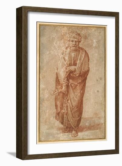 The Twelve Apostles: St. Peter, 1518-20 (Chalk on Paper)-Giulio Romano-Framed Giclee Print