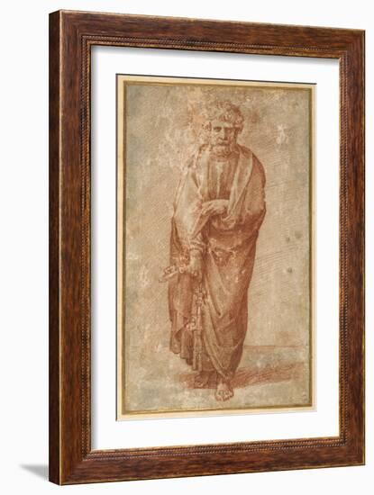 The Twelve Apostles: St. Peter, 1518-20 (Chalk on Paper)-Giulio Romano-Framed Giclee Print