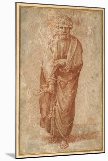 The Twelve Apostles: St. Peter, 1518-20 (Chalk on Paper)-Giulio Romano-Mounted Giclee Print