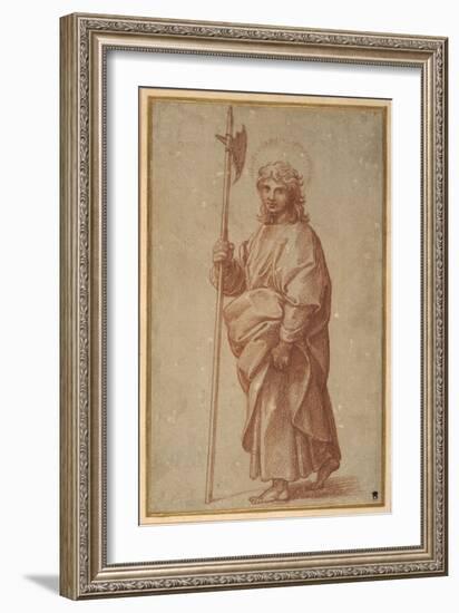 The Twelve Apostles: St. Thaddeus, 1518-20 (Chalk on Paper)-Giulio Romano-Framed Giclee Print