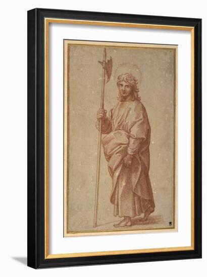 The Twelve Apostles: St. Thaddeus, 1518-20 (Chalk on Paper)-Giulio Romano-Framed Giclee Print