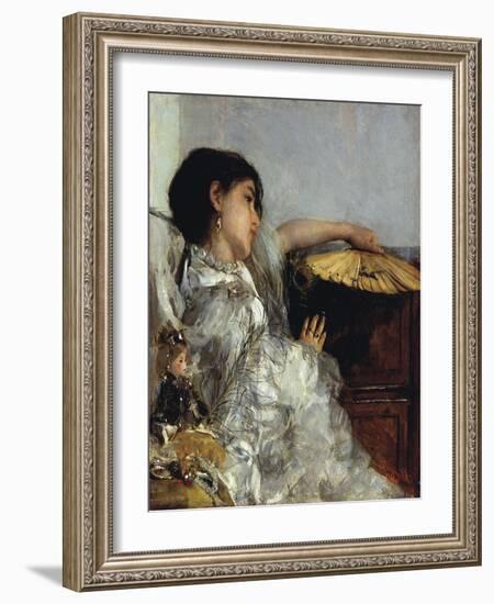 The Two Dolls or Young or Oriental Girl with Fan, 1876-Antonio Mancini-Framed Giclee Print