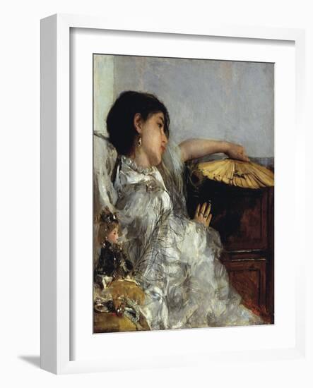 The Two Dolls or Young or Oriental Girl with Fan, 1876-Antonio Mancini-Framed Giclee Print