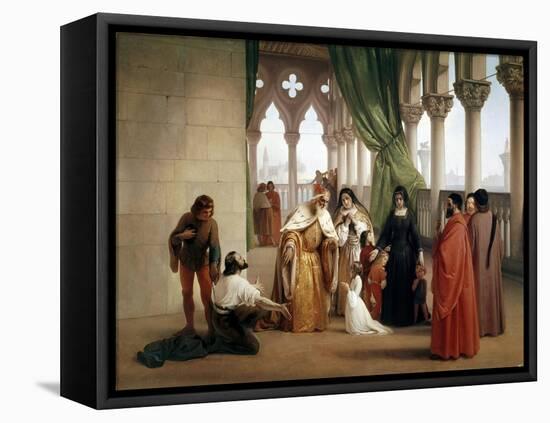 The Two Foscari: Francesco Foscari, Doge of Venice Banishing His Son Jacopo on the Charge of Treaso-Francesco Hayez-Framed Premier Image Canvas