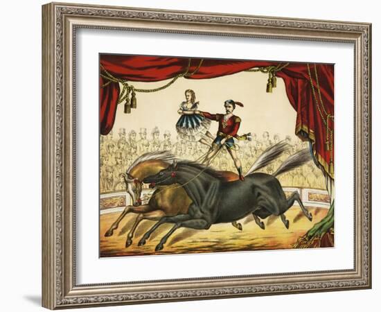 The Two Horse Act, circus performance, circa 1874.-Stocktrek Images-Framed Art Print