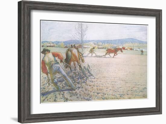 The Two Men with their Harrows Worked Methodically to and Fro-Carl Larsson-Framed Giclee Print