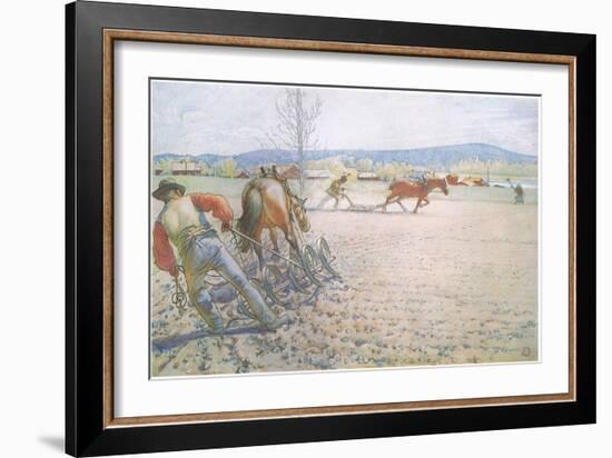 The Two Men with their Harrows Worked Methodically to and Fro-Carl Larsson-Framed Giclee Print