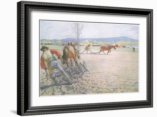 The Two Men with their Harrows Worked Methodically to and Fro-Carl Larsson-Framed Giclee Print