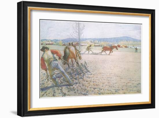 The Two Men with their Harrows Worked Methodically to and Fro-Carl Larsson-Framed Giclee Print