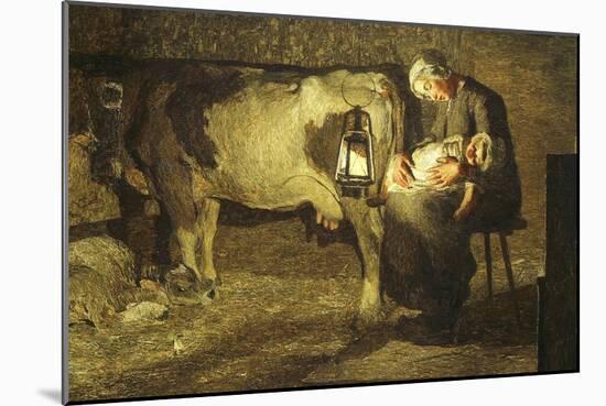 The Two Mothers, Cow with Calf and Sleeping Mother with Baby, 19th Century-Giovanni Segantini-Mounted Giclee Print