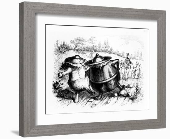 The Two Pots, Illustration for 'Fables' of La Fontaine (1621-95), Published by H. Fournier Aine,…-J.J. Grandville-Framed Giclee Print