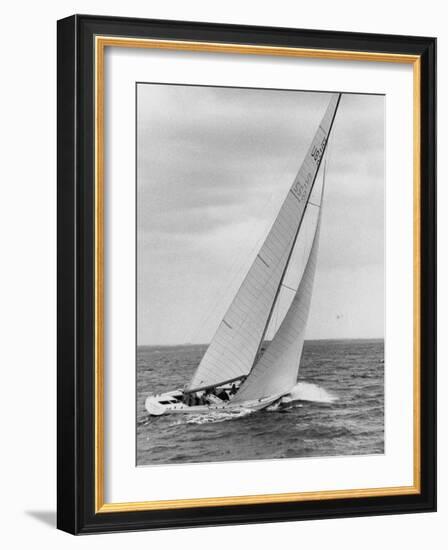 The Two Sail Sailboat Vigorously Gliding Through the Water During the America's Cup Trail-George Silk-Framed Photographic Print