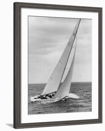 The Two Sail Sailboat Vigorously Gliding Through the Water During the America's Cup Trail-George Silk-Framed Photographic Print