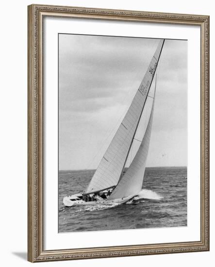 The Two Sail Sailboat Vigorously Gliding Through the Water During the America's Cup Trail-George Silk-Framed Photographic Print