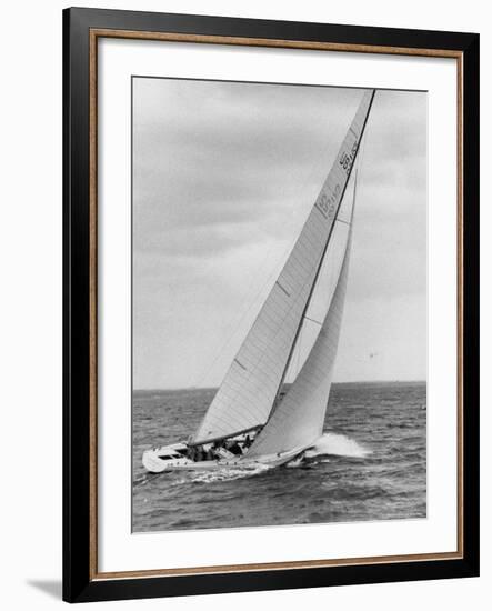 The Two Sail Sailboat Vigorously Gliding Through the Water During the America's Cup Trail-George Silk-Framed Photographic Print