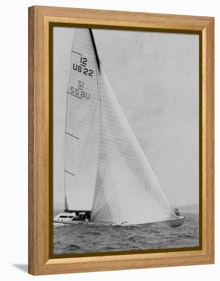 The Two Sail Sailboat Vigorously Gliding Through the Water During the America's Cup Trail-George Silk-Framed Premier Image Canvas