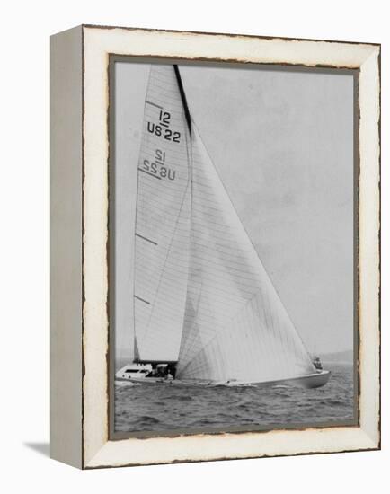 The Two Sail Sailboat Vigorously Gliding Through the Water During the America's Cup Trail-George Silk-Framed Premier Image Canvas