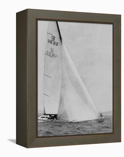 The Two Sail Sailboat Vigorously Gliding Through the Water During the America's Cup Trail-George Silk-Framed Premier Image Canvas