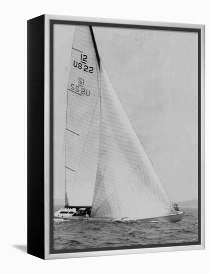 The Two Sail Sailboat Vigorously Gliding Through the Water During the America's Cup Trail-George Silk-Framed Premier Image Canvas