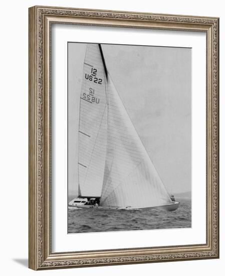 The Two Sail Sailboat Vigorously Gliding Through the Water During the America's Cup Trail-George Silk-Framed Photographic Print