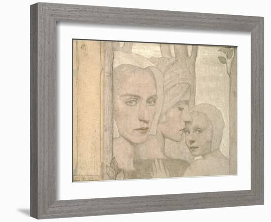 The Two Sisters, 1908 (Pencil and Chalk on Paper)-Frederick Cayley Robinson-Framed Giclee Print