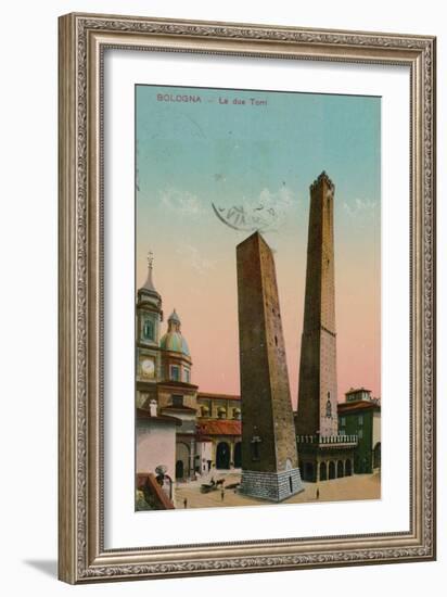 The Two Towers in Bologna, Italy. Postcard Sent in 1913-Italian Photographer-Framed Giclee Print