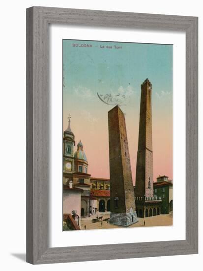 The Two Towers in Bologna, Italy. Postcard Sent in 1913-Italian Photographer-Framed Giclee Print