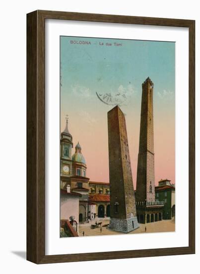 The Two Towers in Bologna, Italy. Postcard Sent in 1913-Italian Photographer-Framed Giclee Print