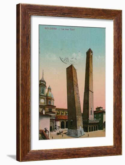 The Two Towers in Bologna, Italy. Postcard Sent in 1913-Italian Photographer-Framed Giclee Print