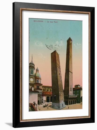 The Two Towers in Bologna, Italy. Postcard Sent in 1913-Italian Photographer-Framed Giclee Print